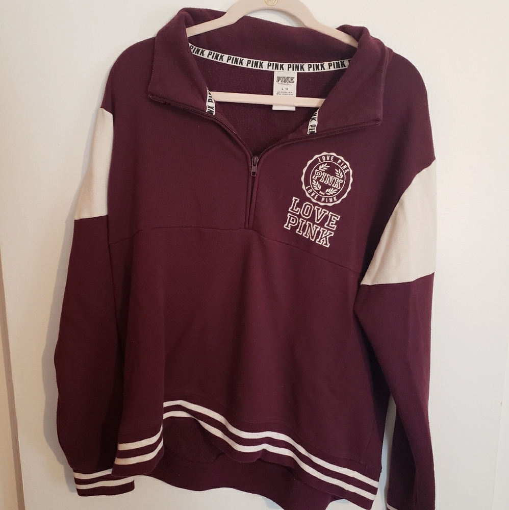 PINK Burgundy Pullover Long Sleeve Zip Sweater L.